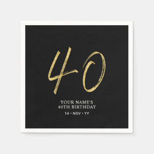 Vierzig Gold- und Schwarze Schrift 40. Geburtsta Serviette