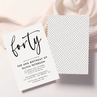 vierzig | Moderne 40. Black & White Geburtstagspar Einladung