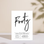 vierzig | Moderne 40. Geburtstags-Party Einladung<br><div class="desc">Feiern Sie Ihren besonderen Tag mit dieser stilvollen 40. Party Einladung. Dieses Design verfügt über ein schicke Pinselskript "Vierzig" mit einem sauberen Layout in Schwarz-Weiß-Farbkombination. Weitere Designs gibt es in meinem Shop BaraBomDesign.</div>