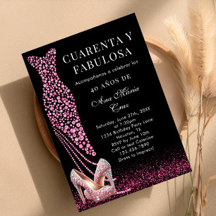 Vierzig und Fantastisch Pink Glam Spanischer 40. G Einladung