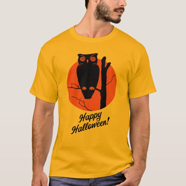Vierzigerjahre Eule im Baum-T - Shirt (Vorderseite)