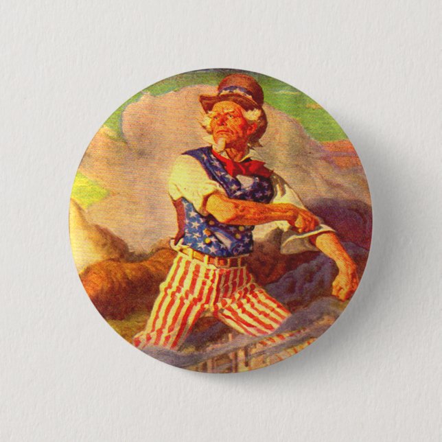 Vierzigerjahre heroischer Uncle Sam Rollt oben Button (Vorderseite)