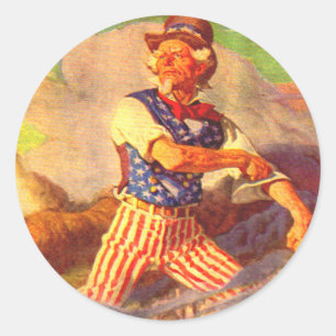 Vierzigerjahre heroischer Uncle Sam Rollt oben Runder Aufkleber