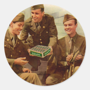 Vierzigerjahre WWII Anzeigensoldaten mit Süßigke Runder Aufkleber