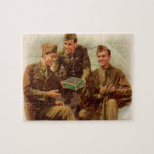 Vierzigerjahre WWII Anzeigensoldaten mit Süßigkeit (Horizontal)