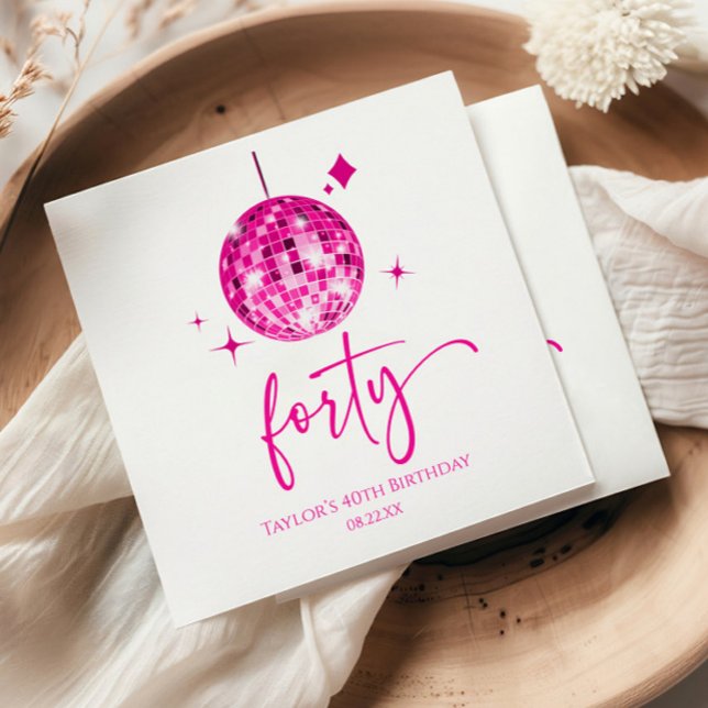 Vierziges Pink Disco Ball 40. Geburtstag Party Serviette (Von Creator hochgeladen)