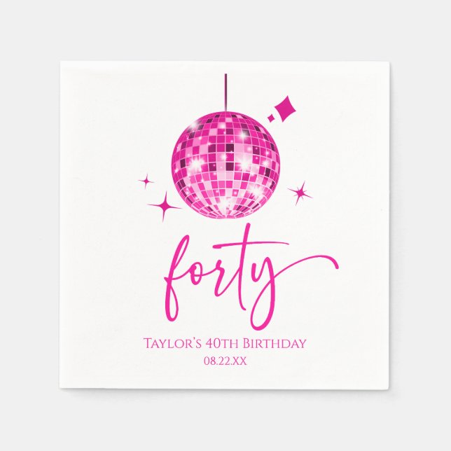 Vierziges Pink Disco Ball 40. Geburtstag Party Serviette (Vorderseite)