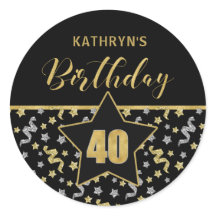 Vierzigste Birthday Black and Gold Confetti