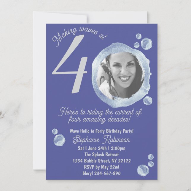 Vierzigste Wasserblasen Geburtstagsparty Einladung (Vorderseite)