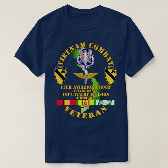 Vietnam Combat Kavalry Veteran W 11. Aviation Gro T-Shirt (Design vorne)