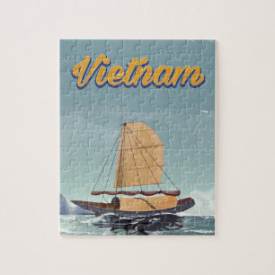Vietnam Fischerboot Vintage Reiseplakat