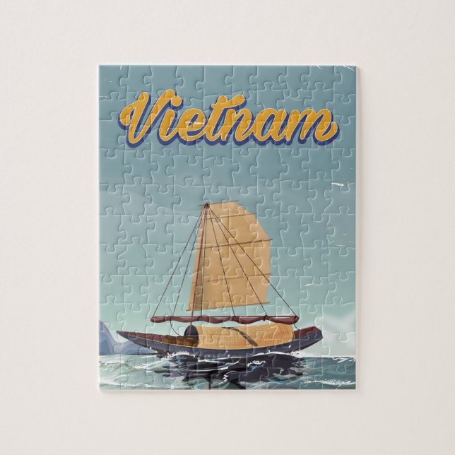 Vietnam Fischerboot Vintage Reiseplakat (Vertikal)