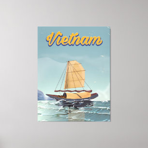 Vietnam Fischerboot Vintage Reiseposter Leinwanddruck