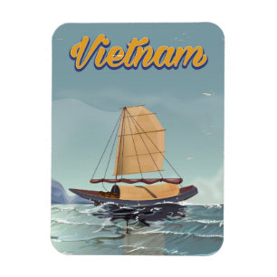 Vietnam Fischerboot Vintage Reiseposter Magnet