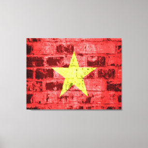 Vietnam-Flagge auf der alten Ziegelmauer Leinwanddruck