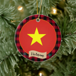 Vietnam, karierte rote Büffel und vietnamesische F Keramik Ornament