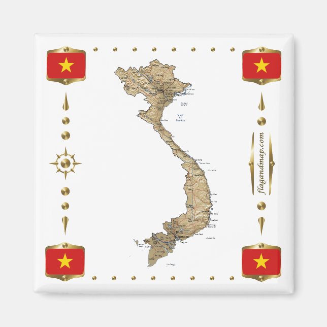 Vietnam Karte + Flaggen Magnet (Vorne)