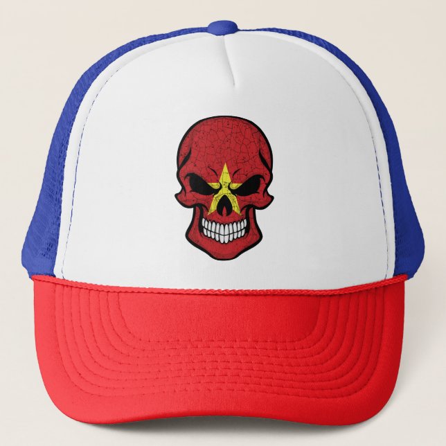 Vietnam lächelt die Schädelflagge Truckerkappe (Vorderseite)