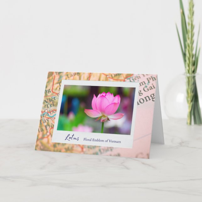Vietnam Pink Lotus Blume Blumenmuster auf Karte (Vorderseite)