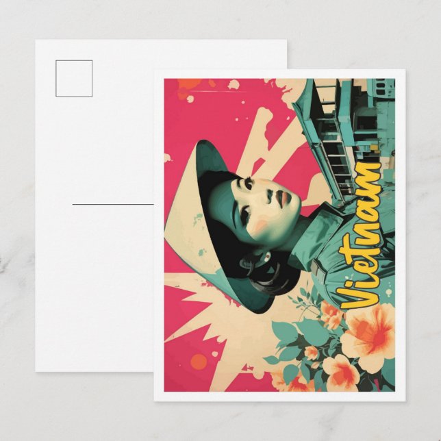 Vietnam Pop Art Travel Illustration Postkarte (Vorne/Hinten)