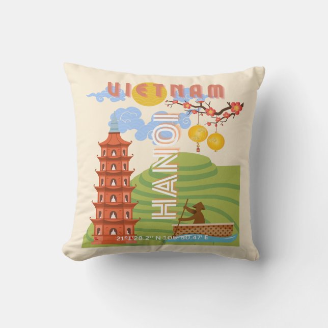 Vietnam Reisekunst Kissen (Vorderseite)