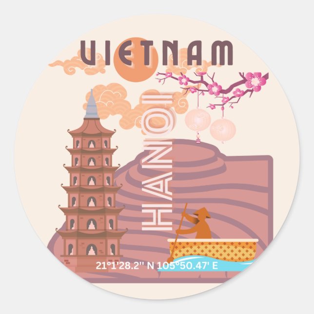 Vietnam Reisekunst Runder Aufkleber (Vorderseite)