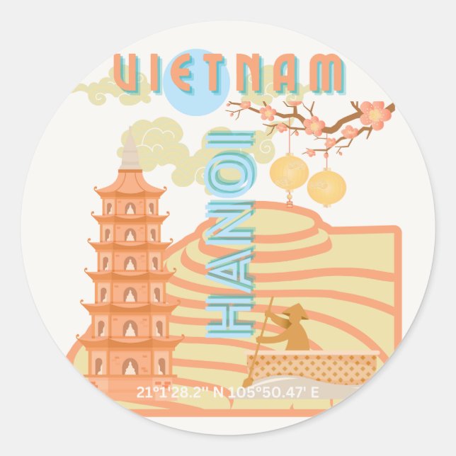 Vietnam Reisekunst Runder Aufkleber (Vorderseite)