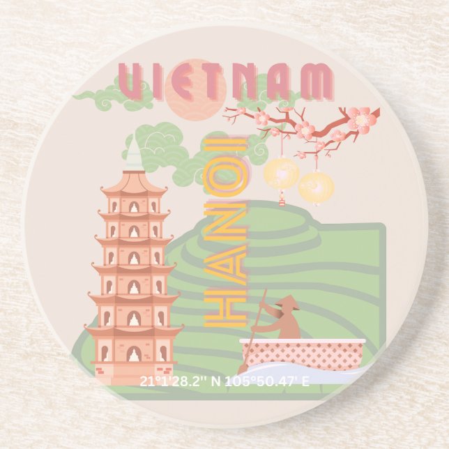 Vietnam Reisekunst, Vintag Getränkeuntersetzer (Vorne)