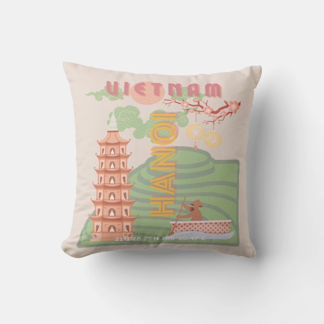 Vietnam Reisekunst, Vintag Kissen (Vorderseite)