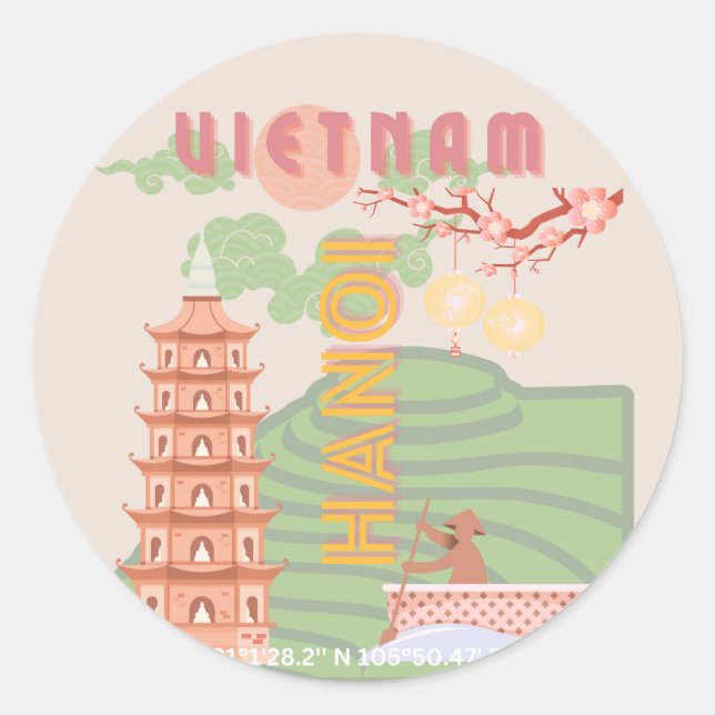 Vietnam Reisekunst, Vintag Runder Aufkleber (Vorderseite)