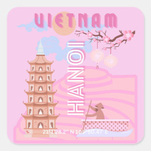 Vietnam Reisen Kunst, Rosa Quadratischer Aufkleber
