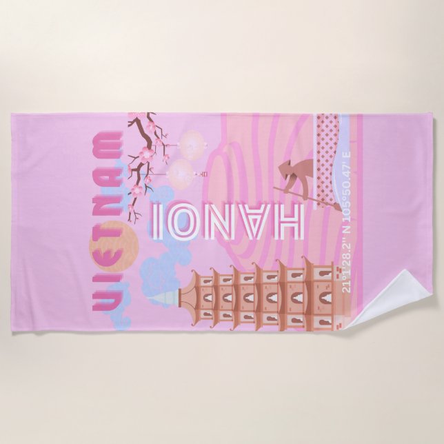 Vietnam Reisen Kunst, Rosa Strandtuch (Vorderseite)