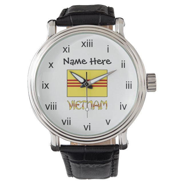 Vietnam und Südvietnamesische Flagge mit Ihrem Nam Armbanduhr (Vorderseite)