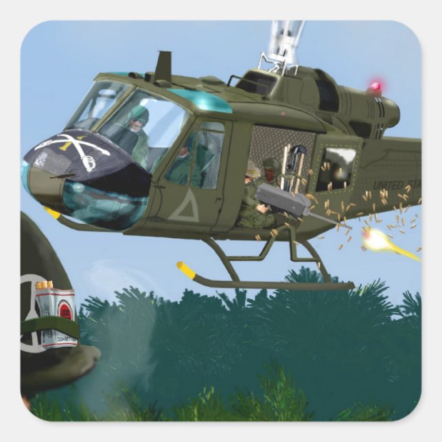 Vietnam War Bell Huey. Quadratischer Aufkleber (Vorderseite)