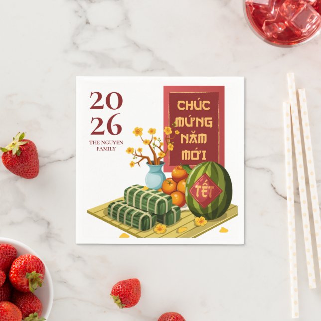 Vietnamese Tet 2026 with Symbolic Fruits & Flowers Serviette (Beispiel)