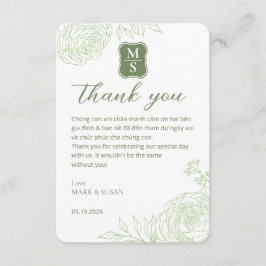Vietnamese Wedding Ranunculus Green Thank You Card Dankeskarte