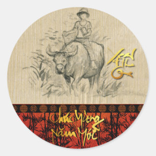 Vietnamesisch Neujahr Têt OX und Kind 2021 RS Runder Aufkleber