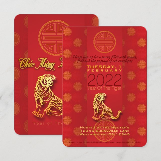 Vietnamesisch Neujahr Tiger-Papierschnitt 2022 Par Karte (Vorne/Hinten)
