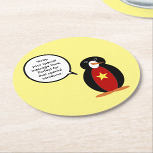 Vietnamesisch sprechende Frau Penguin Personalisie Runder Pappuntersetzer