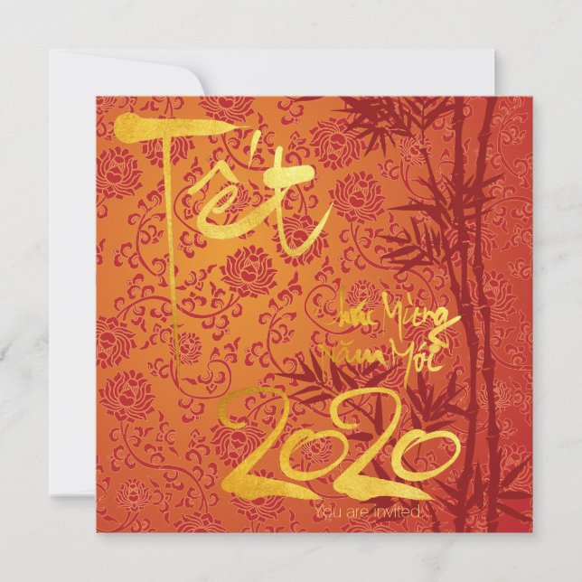 Vietnamesisch Têt 2020 in goldverziertem Party SFC Save The Date (Vorderseite)