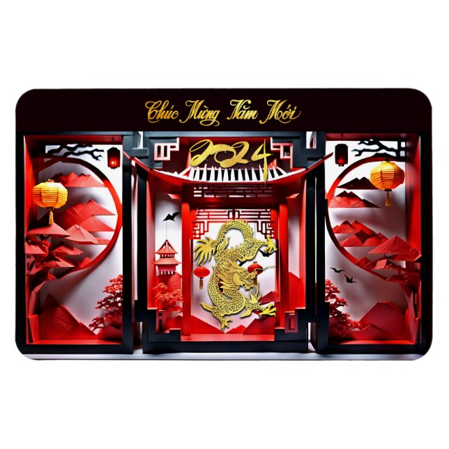 Vietnamesischer Drache Neujahr 2024 Origami FlexM Magnet (Horizontal)