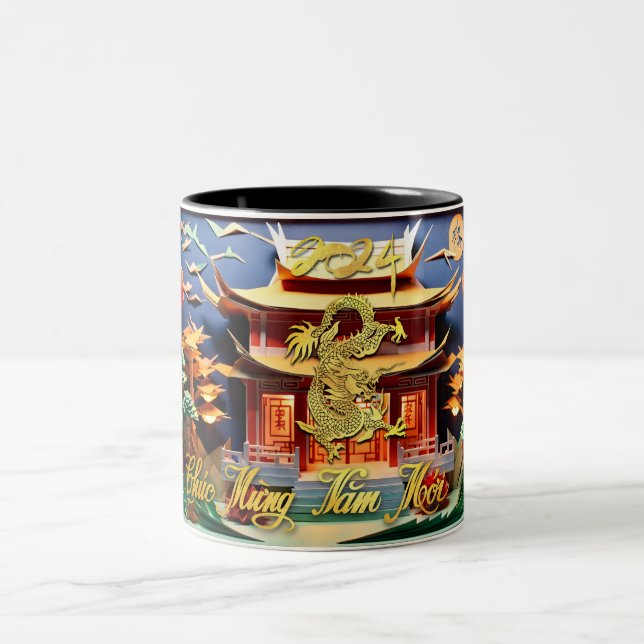 Vietnamesischer Drache Neujahr 2024 Tempel 2TMug Zweifarbige Tasse (Mittel)