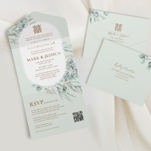 Vietnamesischer Eukalyptus-Rundrahmen-Hochzeit All In One Einladung