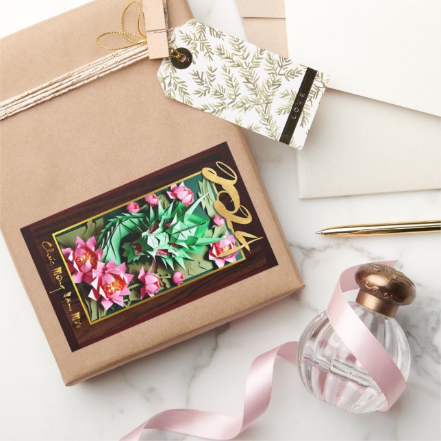 Vietnamesischer Holzdrache Neujahr 2024 RecS Rechteckiger Aufkleber (Schenken)