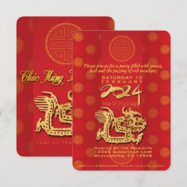 Vietnamesischer New Year Dragon 2024 Party Inv Karte