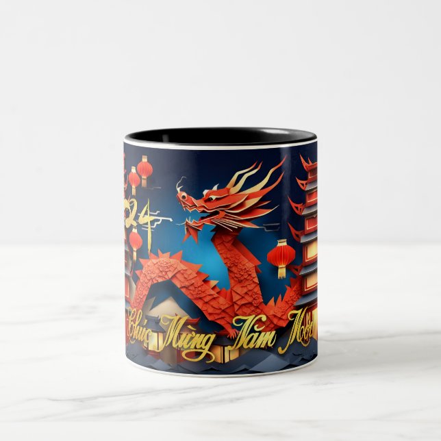 Vietnamesischer Roter Drache - Neujahr 2024 2TMug2 Zweifarbige Tasse (Mittel)