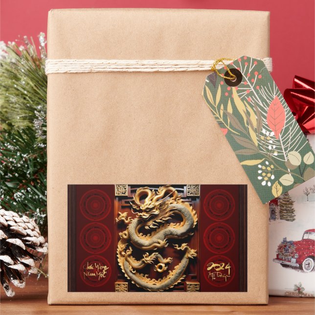 Vietnamesischer Trommler Têt Dragon New Year Scupt Rechteckiger Aufkleber (Feiertag)