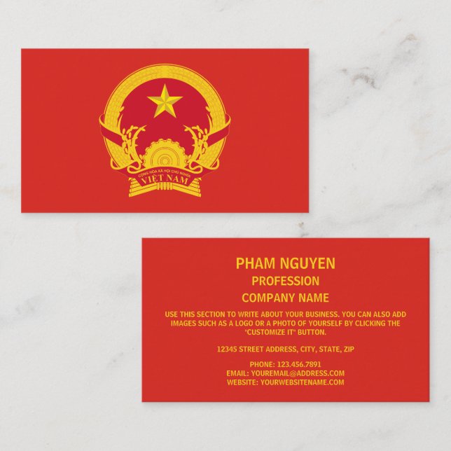 Vietnamesisches Emblem, Flagge Vietnams Visitenkarte (Vorne/Hinten)