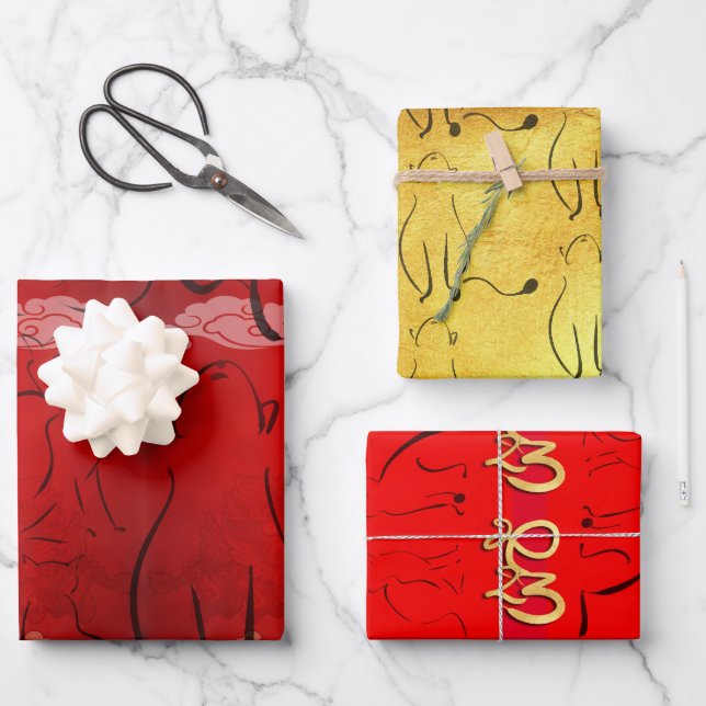 Vietnamesisches Katzenjahr 2023 WP3 Geschenkpapier Set (Vorderseite)