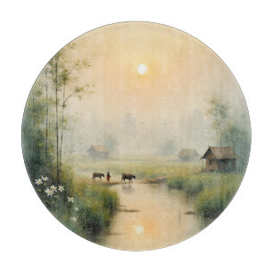 Vietnamesisches Morgen-Nebel-Dorf Wasserfarben-Kun Schneidebrett